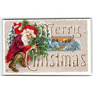 Santa Claus Christmas Postcard Stecher Maroon Saint Nick Knife In Hand 250 E